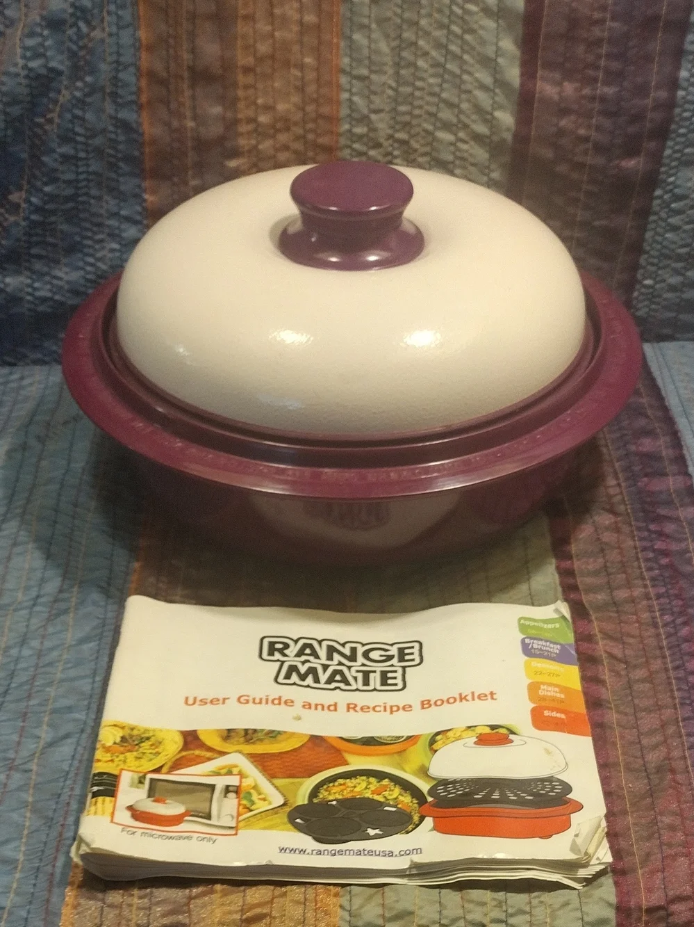Purple and Cream Microwave Steamer with Lid